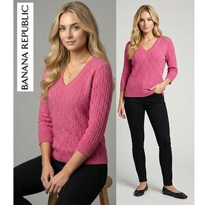 Banana Republic, Wool & Cashmere - pink cable knit v-neck pullover sweater